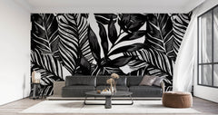 Tapet Personalizat Leaf cu ilustratie de frunze negre - GRAPHIC ART LEAVES BLACK