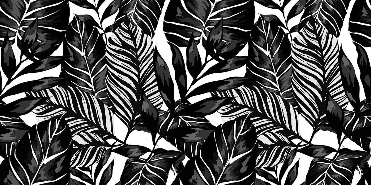 Tapet Personalizat Leaf cu ilustratie de frunze negre - GRAPHIC ART LEAVES BLACK