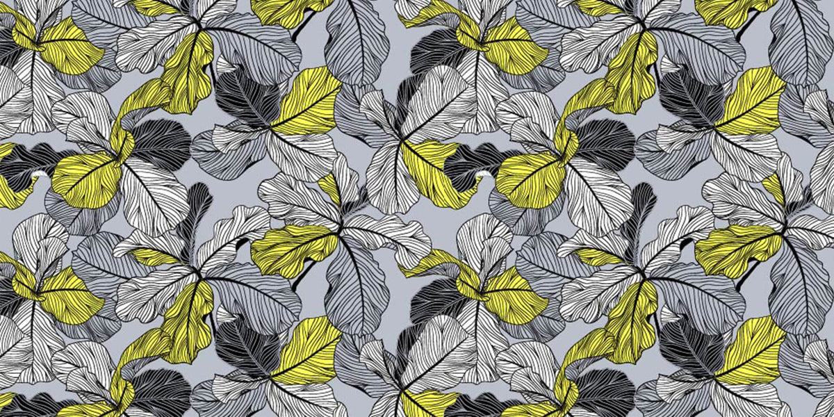 Tapet Personalizat Leaf cu frunze in nuante de gri si accente galbene - YELLOW ACCENT LEAF