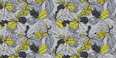 Tapet Personalizat Leaf cu frunze in nuante de gri si accente galbene - YELLOW ACCENT LEAF