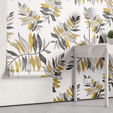Tapet Personalizat Leaf cu frunze galbene si gri - CRAYON YELLOW LEAVES
