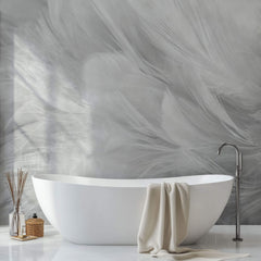 Tapet Personalizat Leaf cu pene albe si gri - SOFT WHITE FEATHERS