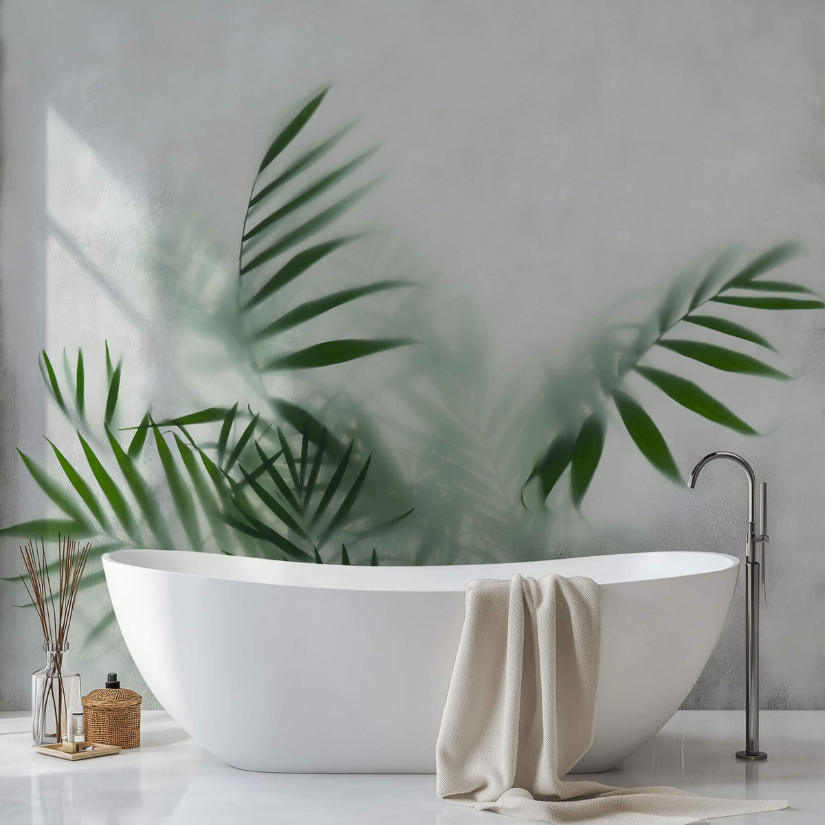 Tapet Personalizat Leaf cu frunze verzi in ceata - GLASS LEAVES I