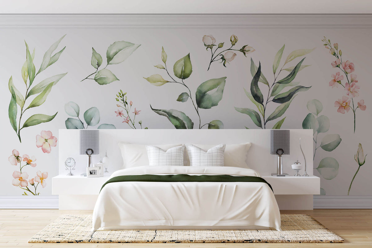 Tapet Personalizat Leaf cu elemente florale si frunze in stil watercolor - LEAF ELEMENTS