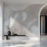 Tapet Personalizat Leaf cu pene in nuante de gri - LIGHT GREY FEATHERS
