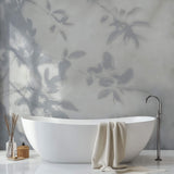 Tapet Personalizat Leaf cu umbre de frunze pe perete alb texturat - LEAFY SILHOUETTE
