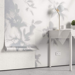 Tapet Personalizat Leaf cu umbre de frunze pe perete alb texturat - LEAFY SILHOUETTE