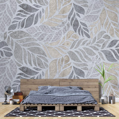 Tapet Personalizat Leaf cu forme de frunze si texturi mixte in nuante de bej si gri - SEE THROUGH TEXTURE