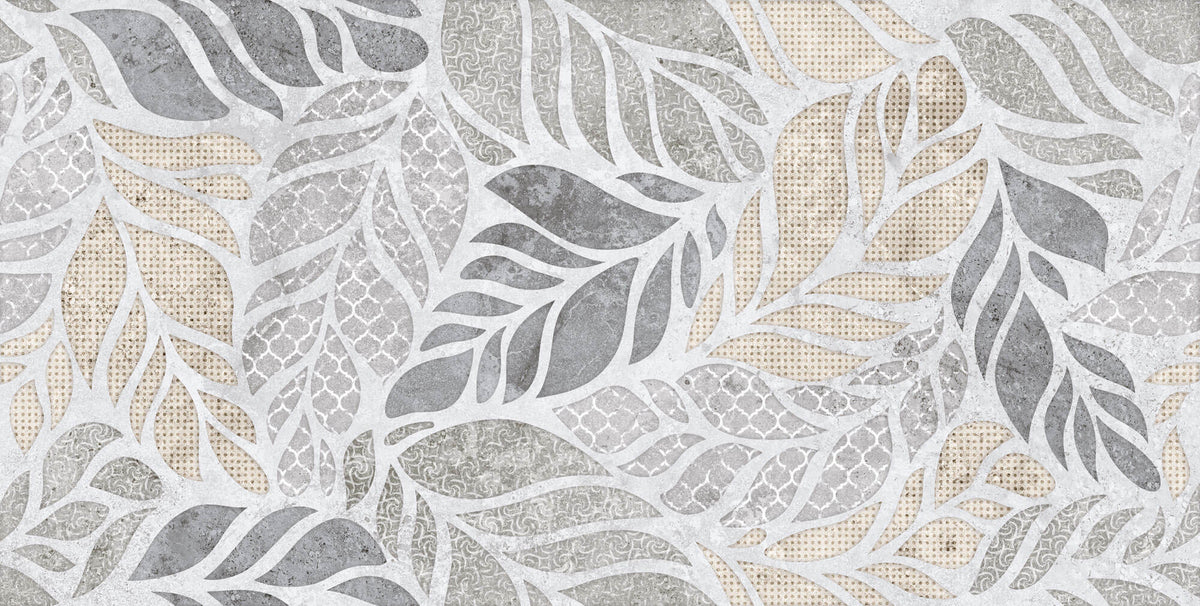 Tapet Personalizat Leaf cu forme de frunze si texturi mixte in nuante de bej si gri - SEE THROUGH TEXTURE
