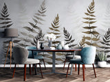 Tapet Personalizat Leaf cu frunze in nuante de bej si gri in stil watercolor - NOVEMBER LEAVES
