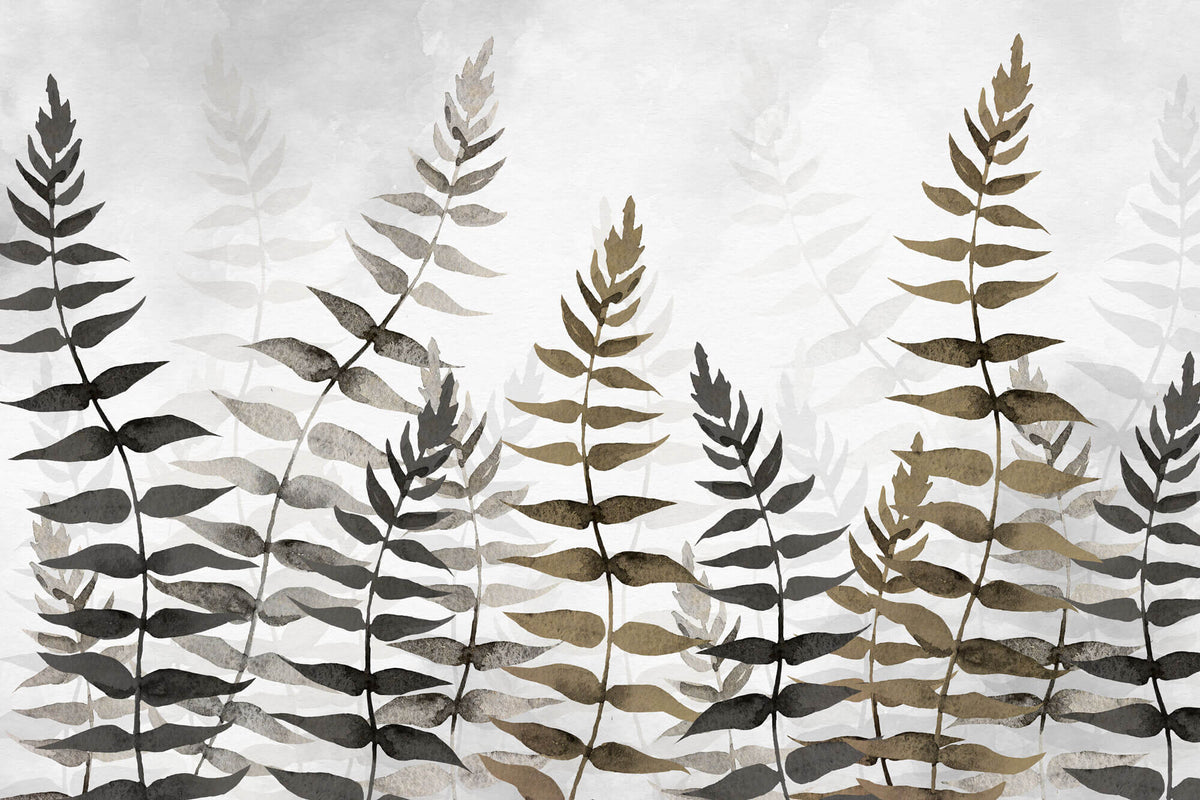 Tapet Personalizat Leaf cu frunze in nuante de bej si gri in stil watercolor - NOVEMBER LEAVES