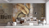 Tapet Personalizat Leaf cu model mixt de frunze si texturi in nuante pamantii - MIXED ART LEAVES