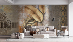 Tapet Personalizat Leaf cu model mixt de frunze si texturi in nuante pamantii - MIXED ART LEAVES