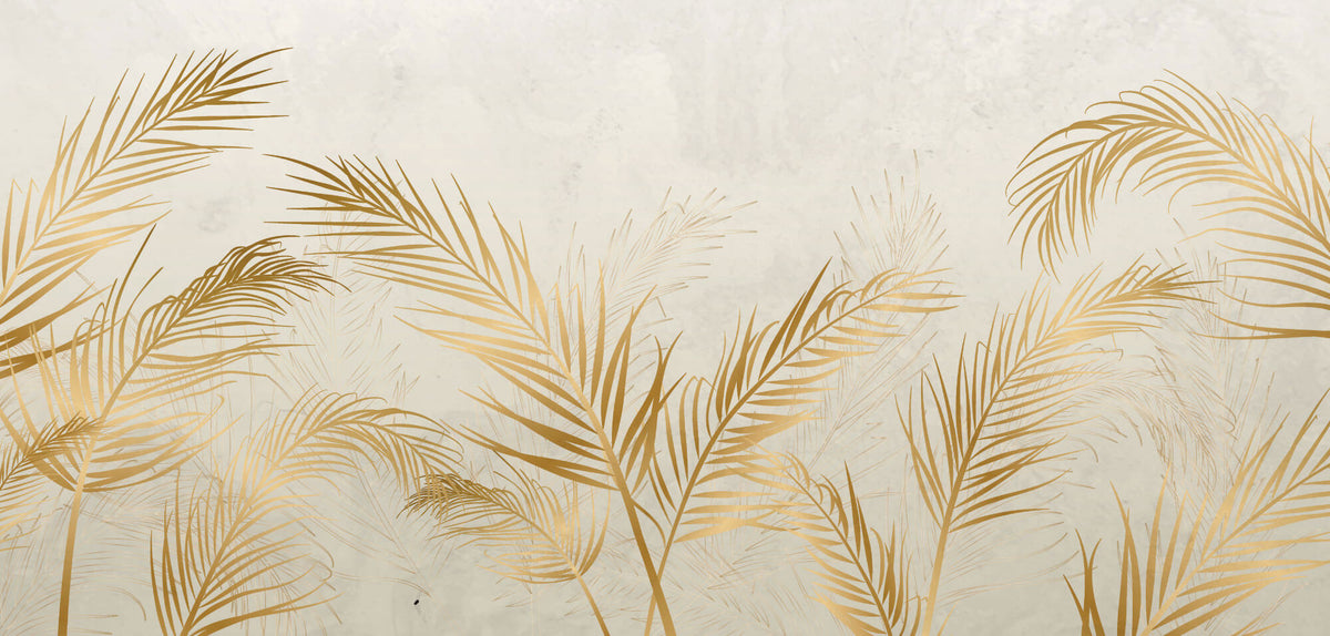 Tapet Personalizat Leaf cu frunze de palmier aurii in vant - BRASSY WIND