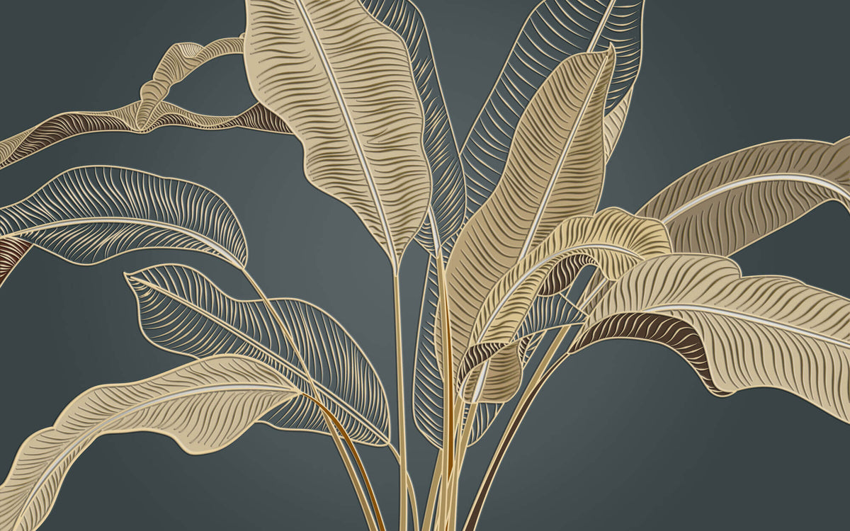 Tapet Personalizat Leaf cu frunze in stil plaster in relief - GOLDEN BANANA LEAF