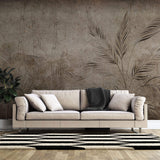 Tapet Personalizat Leaf cu bambus si palmieri pe un fundal texturat in stil vintage inchis - SEPIA DARK FOREST