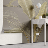 Tapet Personalizat Leaf cu frunze in stil plaster in relief in nuante aurii - GLITTER GOLD BANANA