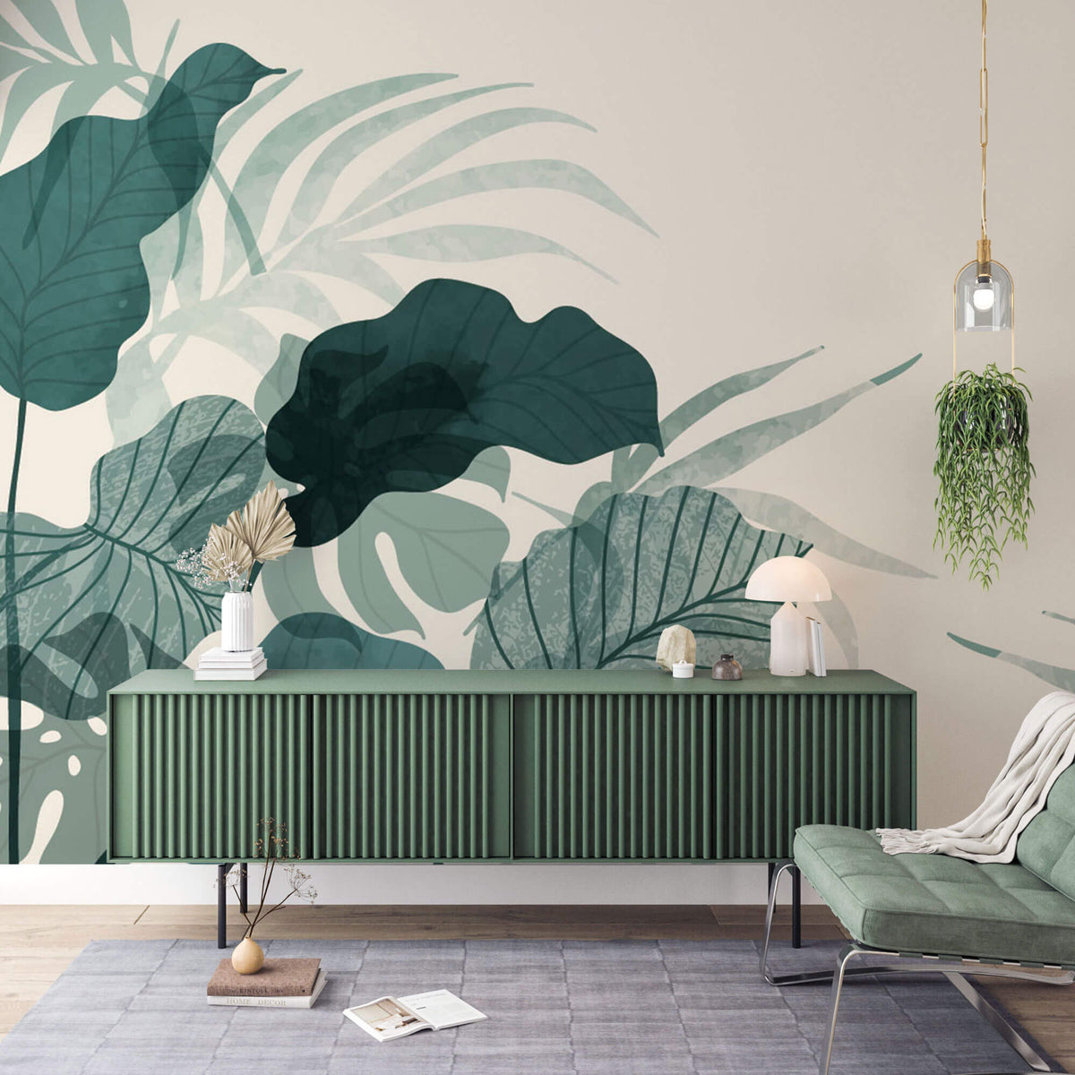 Tapet Personalizat Leaf cu frunze de monstera verde marin - AQUAMARINE LEAVES