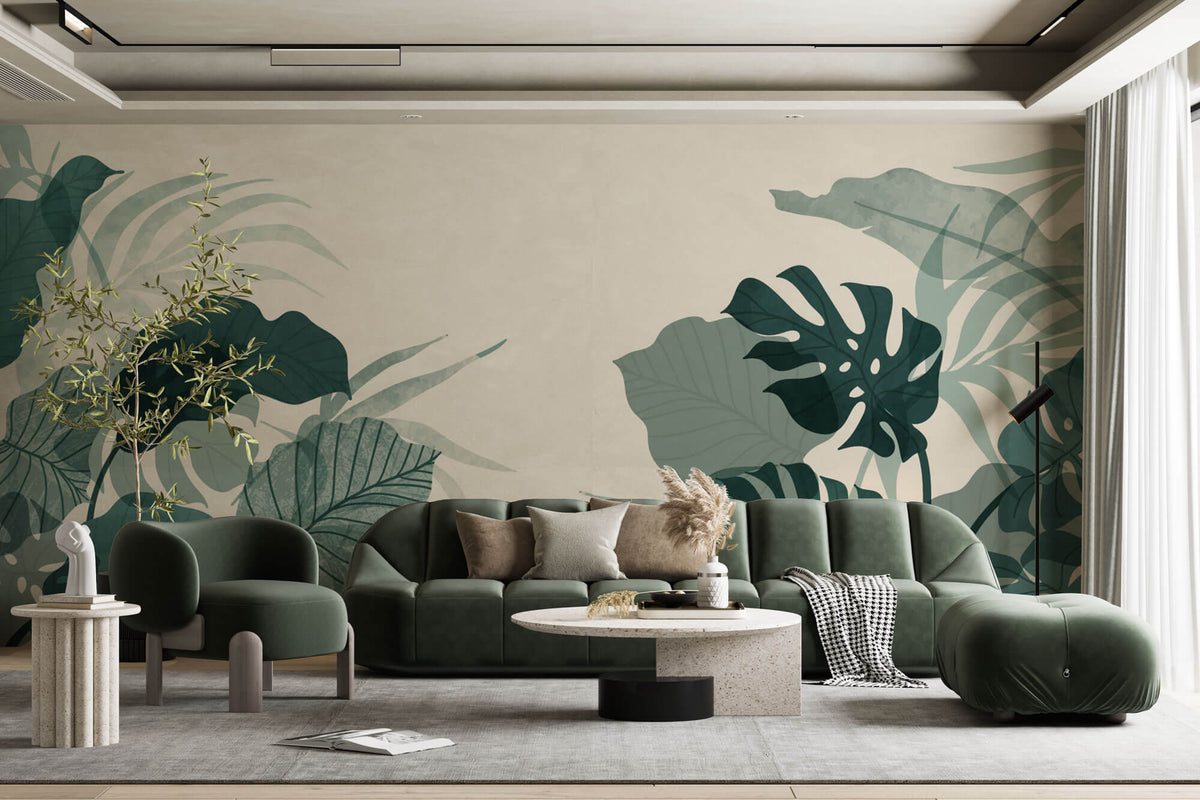 Tapet Personalizat Leaf cu frunze de monstera verde marin - AQUAMARINE LEAVES