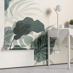 Tapet Personalizat Leaf cu frunze de monstera verde marin - AQUAMARINE LEAVES