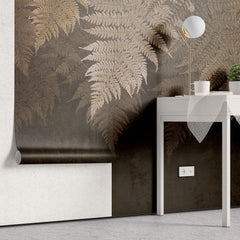 Tapet Personalizat Leaf cu frunze de feriga uscata in fundal maro - BROWN FERN