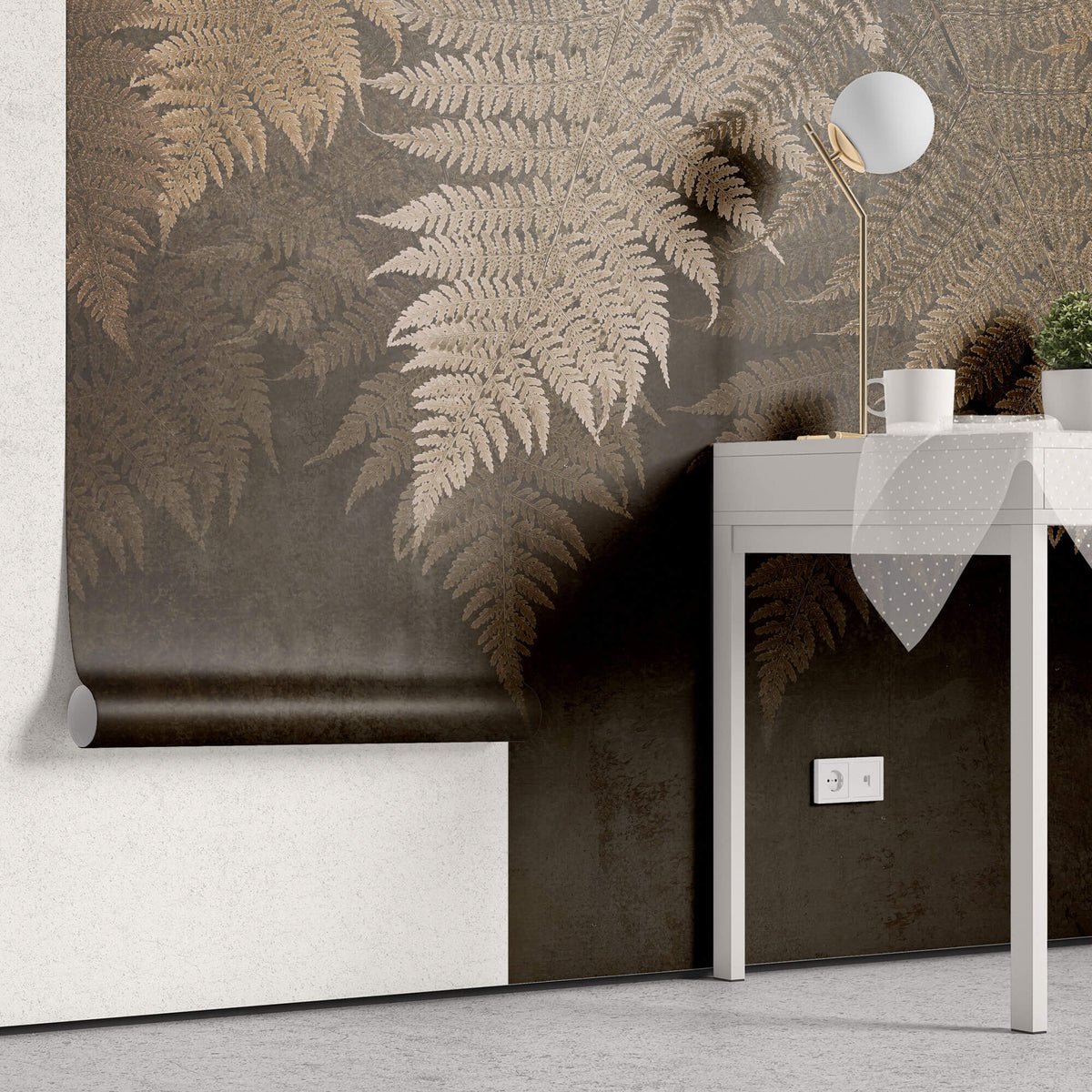 Tapet Personalizat Leaf cu frunze de feriga uscata in fundal maro - BROWN FERN