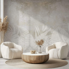 Tapet Personalizat Leaf cu frunze deschise pe un fundal stucco gri - FADED STUCCO LEAVES