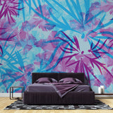 Tapet Personalizat Leaf cu frunze in culori vibrante de roz si albastru - TIE DYE LEAVES