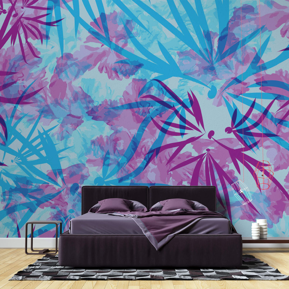 Tapet Personalizat Leaf cu frunze in culori vibrante de roz si albastru - TIE DYE LEAVES
