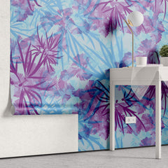 Tapet Personalizat Leaf cu frunze in culori vibrante de roz si albastru - TIE DYE LEAVES