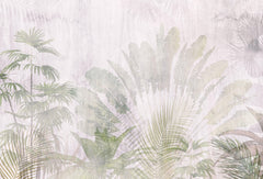 Tapet Personalizat Leaf cu frunze si plante tropicale estompate in fundal - FADED TROPICAL GREEN
