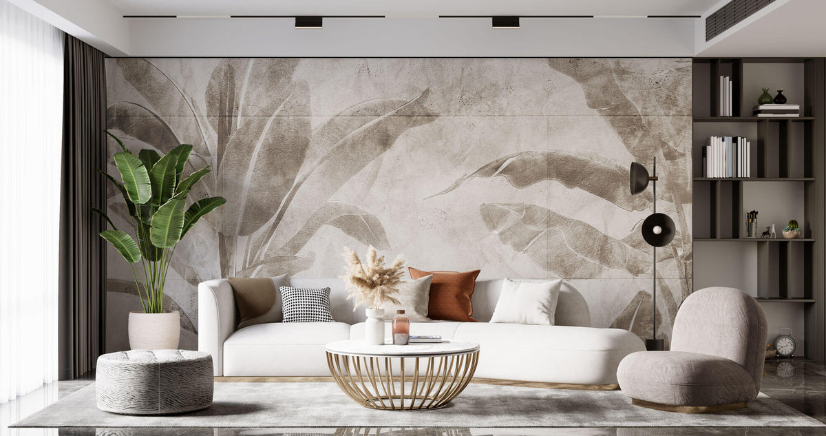 Tapet Personalizat Leaf cu frunze de bananier sepia - WALL BANANA TREE