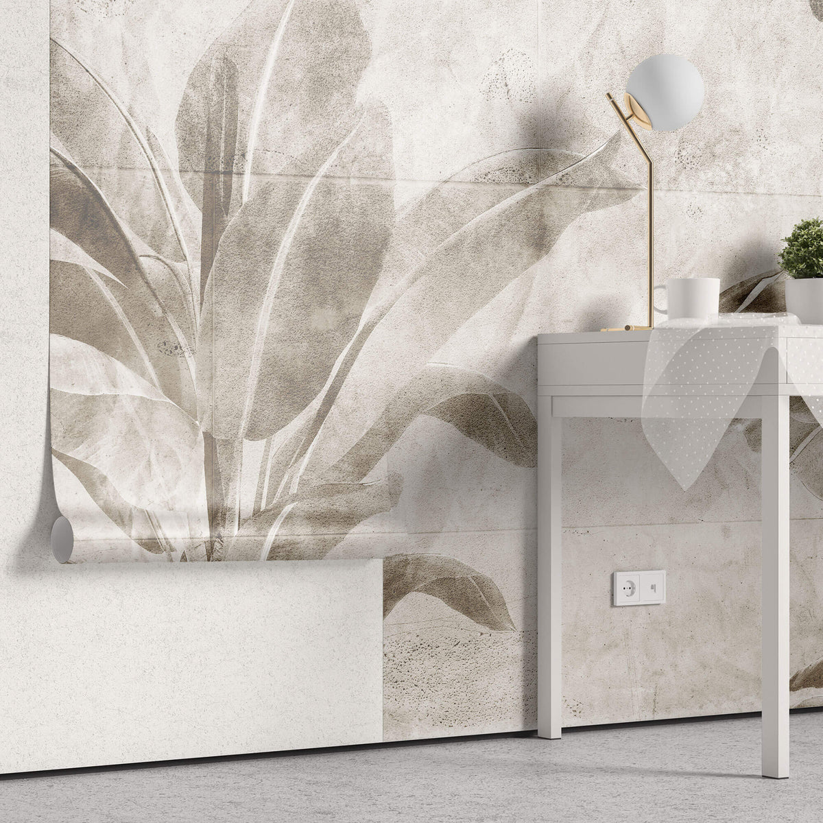 Tapet Personalizat Leaf cu frunze de bananier sepia - WALL BANANA TREE