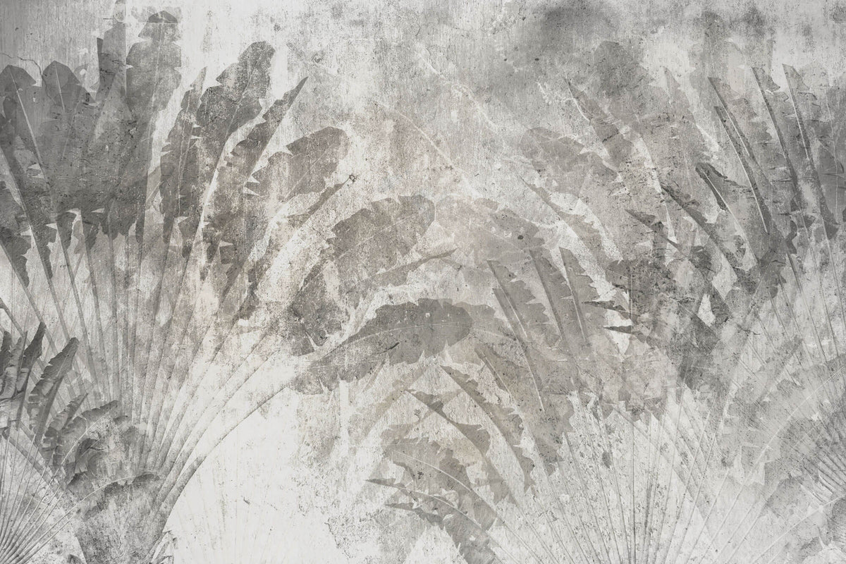 Tapet Personalizat Leaf cu frunze in fundal de perete ciment - CONCRETE ABSTRACT LEAF