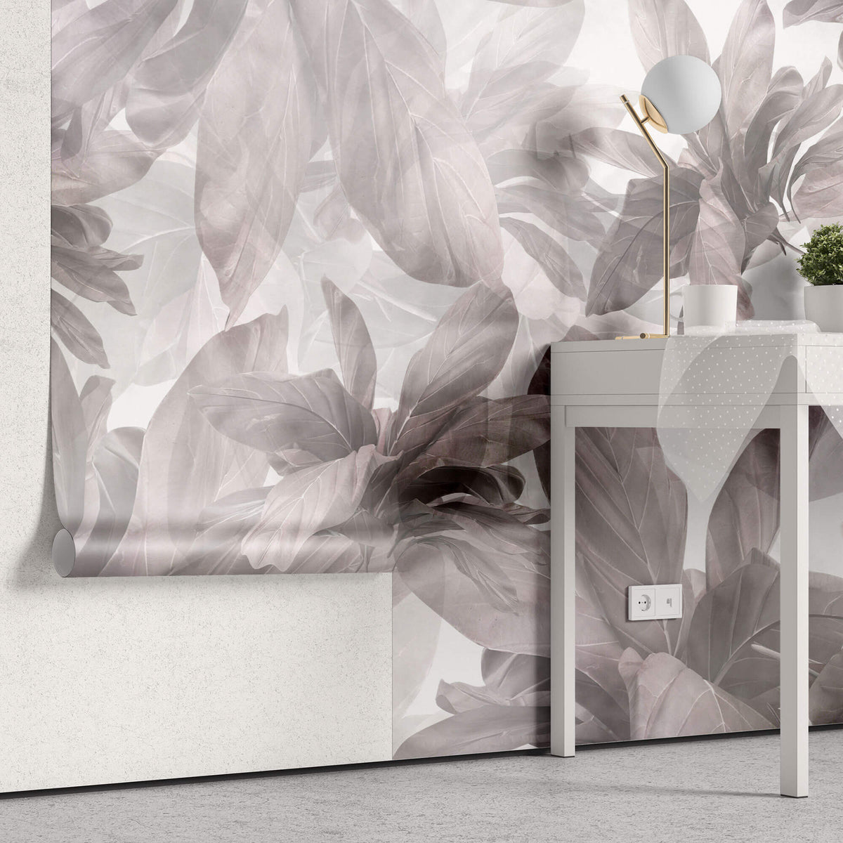 Tapet Personalizat Leaf cu frunze in nuante de mov estompat - PURPLE DAYDREAM