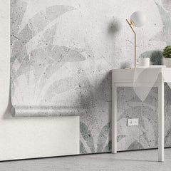 Tapet Personalizat Leaf cu frunze verzi estompate in fundal de vopsea decorativa texturat - GRUNGE SAGE