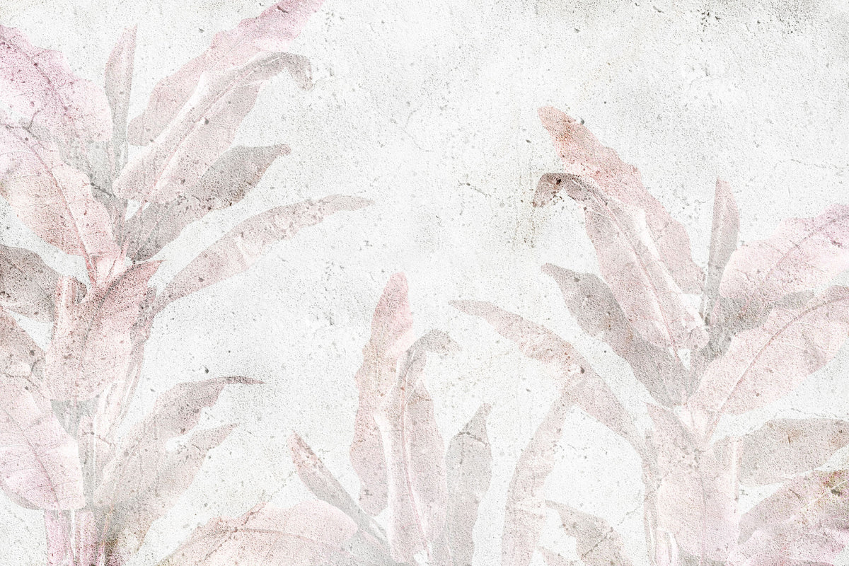 Tapet Personalizat Leaf cu frunze roz estompate in fundal de vopsea decorativa texturat - GRUNGE WALL LEAVES
