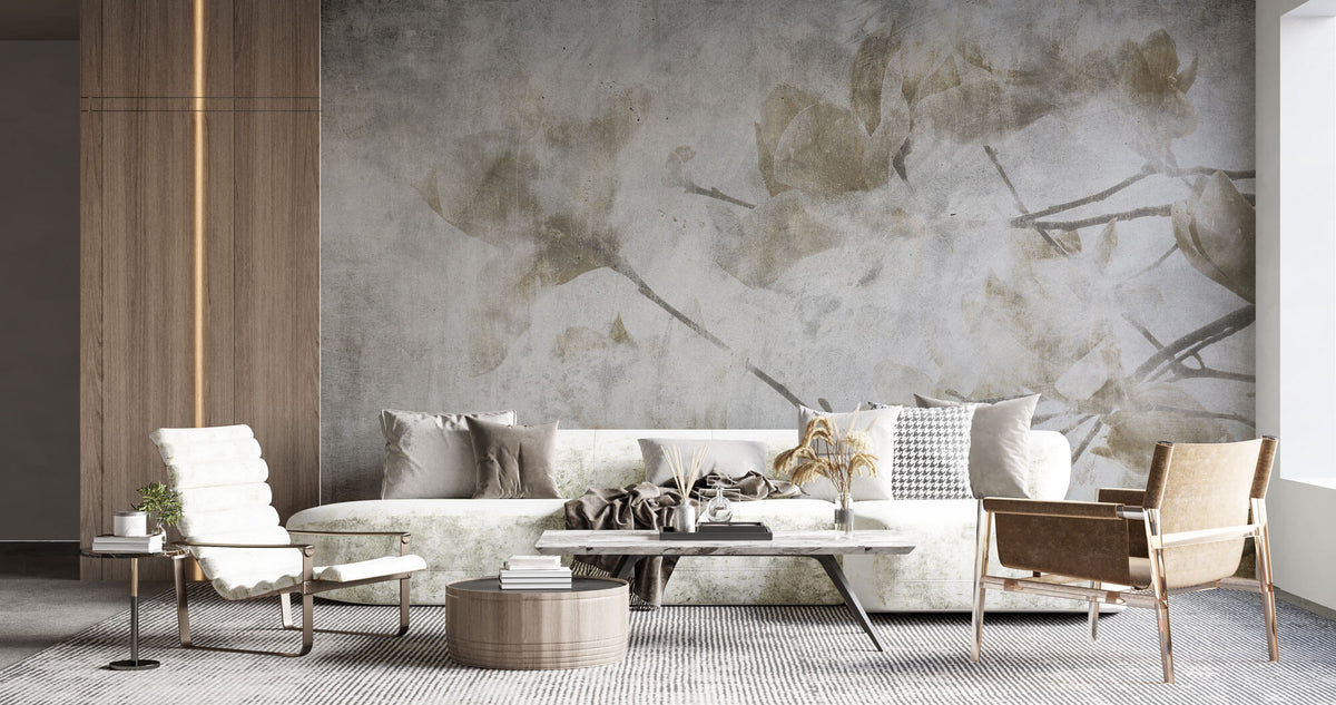 Tapet Personalizat Leaf cu crengi de magnolie vintage - GRUNGE MAGNOLIA