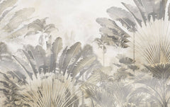 Tapet Personalizat Leaf cu copaci tropicali sepia si fundal texturat de linen - SAFARI DUST