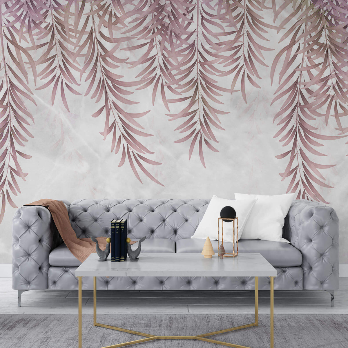 Tapet Personalizat Leaf cu frunze de palmier in nuante de roz - PINK WILLOW