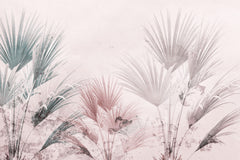 Tapet Personalizat Leaf cu frunze de palmier intr-un fundal roz texturat - DUSTY PINK CANVAS