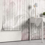 Tapet Personalizat Leaf cu frunze pe un fundal rozaliu de lemn alb vechi - WOODEN LEAVES PINK