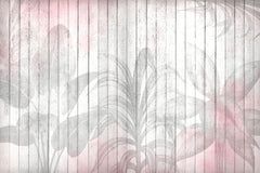 Tapet Personalizat Leaf cu frunze pe un fundal rozaliu de lemn alb vechi - WOODEN LEAVES PINK