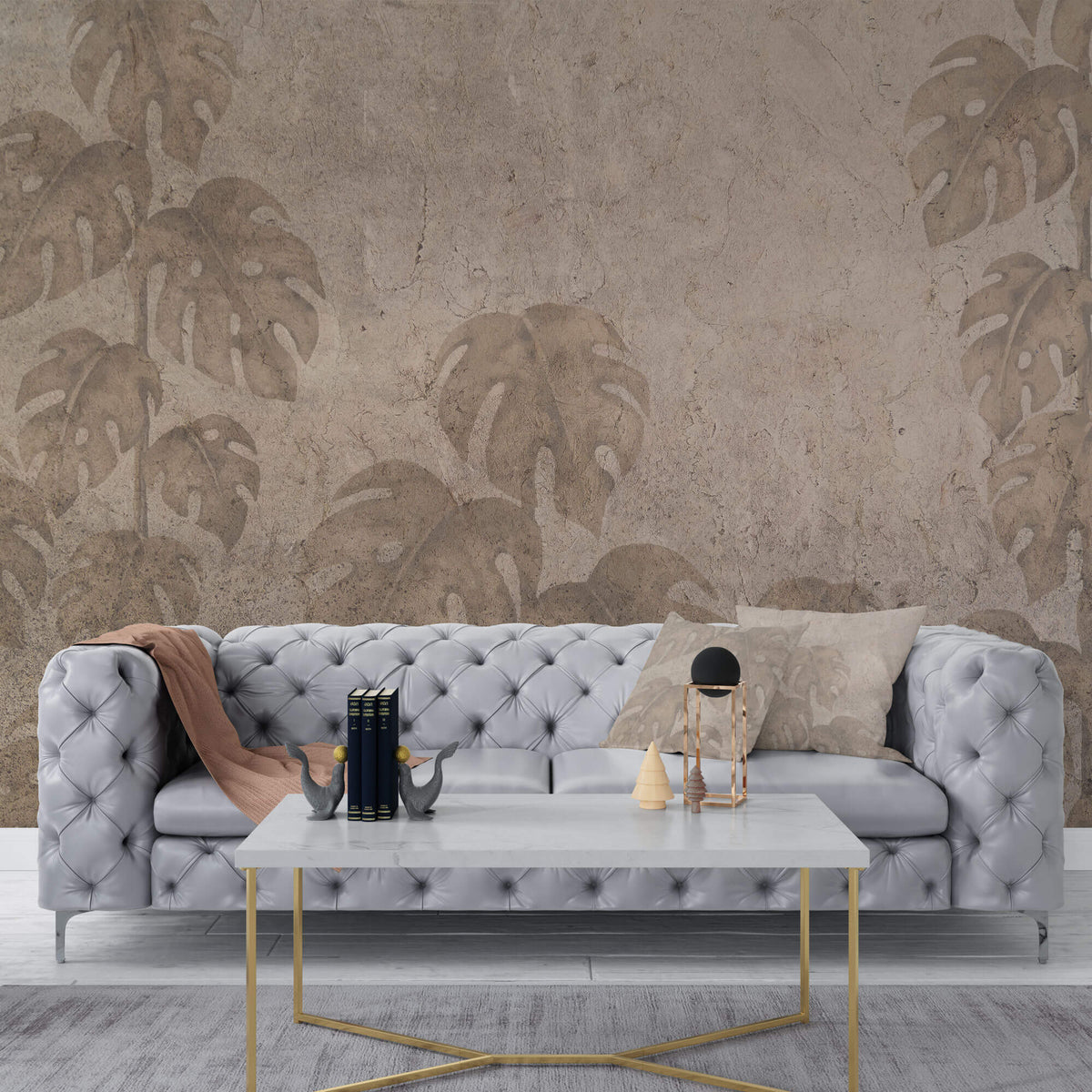Tapet Personalizat Leaf cu frunze monstera in stil vintage - GRUNGE MONSTERA WALL