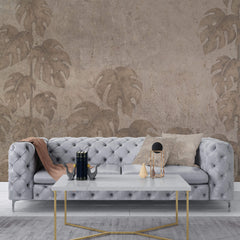 Tapet Personalizat Leaf cu frunze monstera in stil vintage - GRUNGE MONSTERA WALL