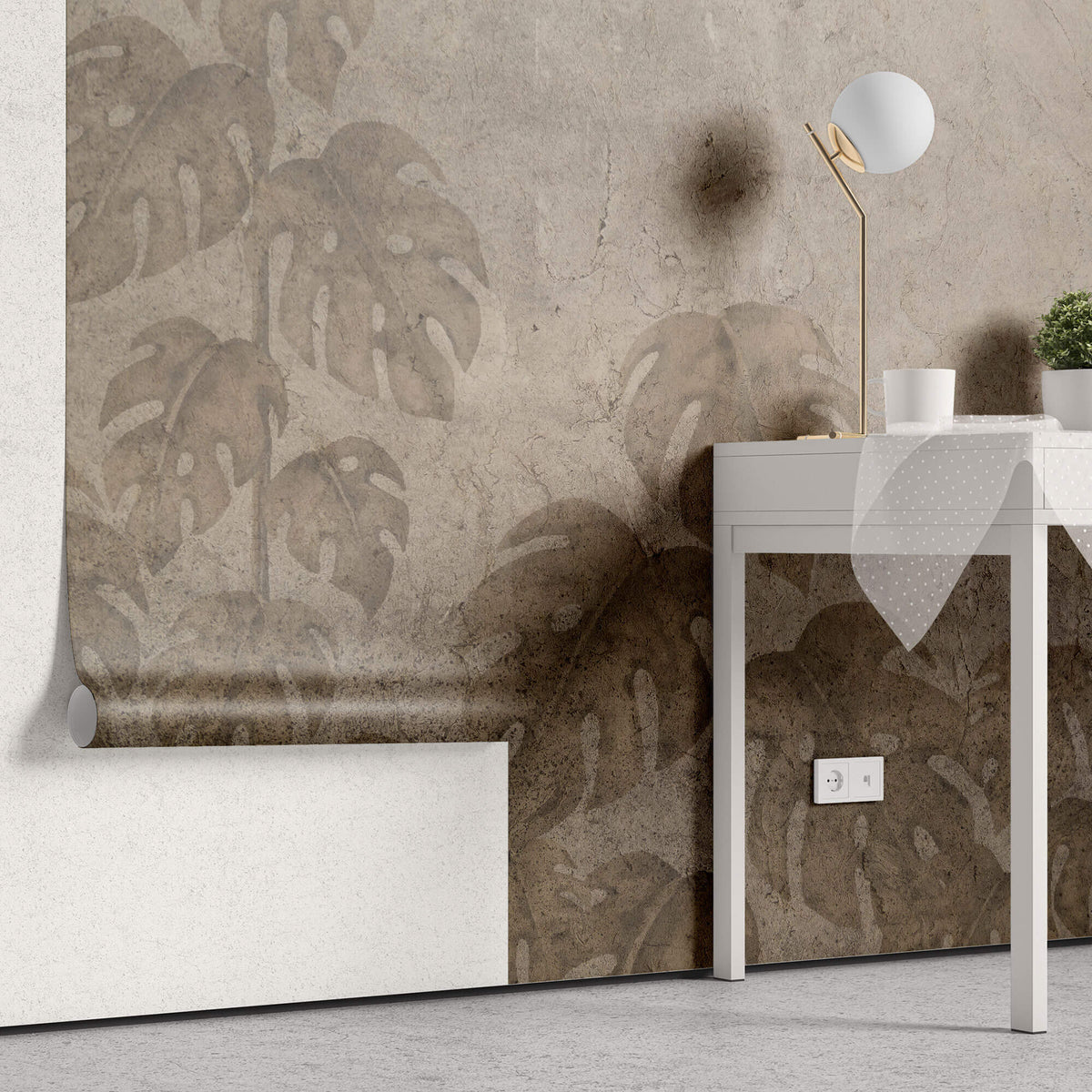 Tapet Personalizat Leaf cu frunze monstera in stil vintage - GRUNGE MONSTERA WALL