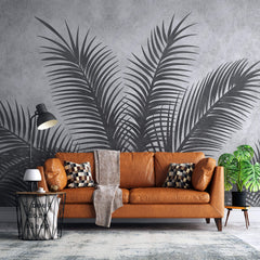 Tapet Personalizat Leaf cu palmieri alb negru texturati - THE GREY PALM
