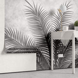 Tapet Personalizat Leaf cu palmieri alb negru texturati - THE GREY PALM