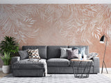 Tapet Personalizat Leaf cu frunze de bambus albe pe fundal roz - PEACHY BAMBOO
