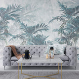 Tapet Personalizat Leaf cu palmieri in nuante de albastru - INTENSE CYAN PALMS